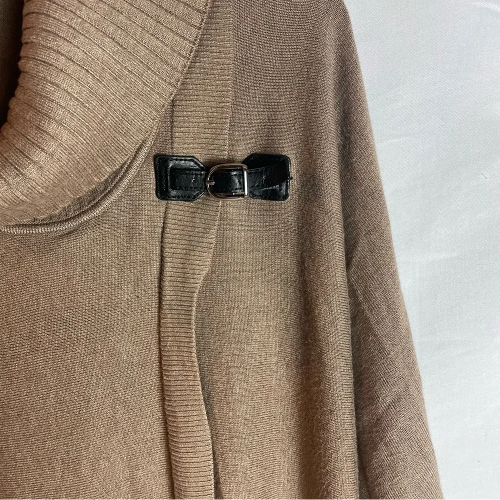 JM Collection Cowl Neck Faux Wrap Sweater Buckle Detail Brown Taupe Boho XL Chic